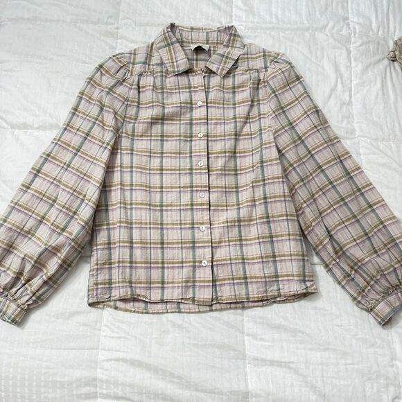 Wrap London Plaid long sleeve Button-Up relaxed fit Shirt- EUC- size4 - Picture 9 of 16